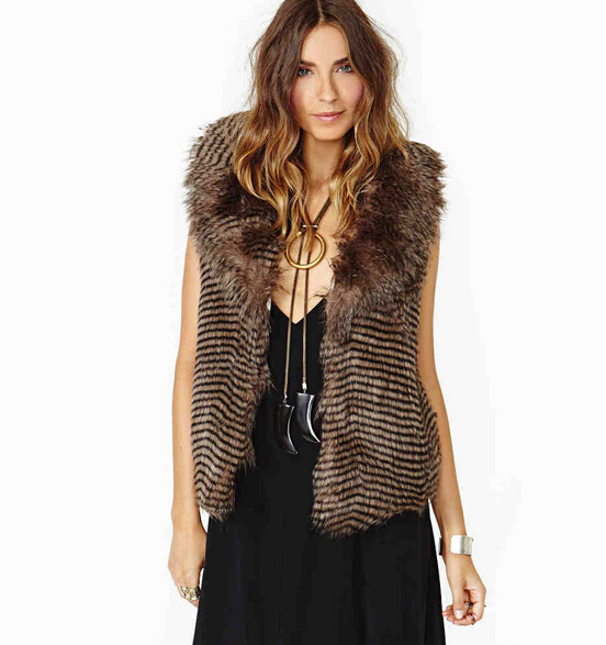 Women Sleeveless Faux Fur Vest Fashion Design Warm Coat