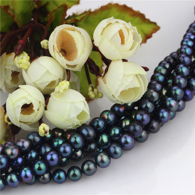 Freshwater Near Round Pearl Strand 7-8 mm AA Peacock Pearl Strings Wholesale