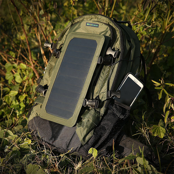 35L 6.5W Army Green Outdoor Solar Backpack Solar Charger Back Pack Bag with Removable Solar Panel for Cell Phones / 5V Devices (SB-168)