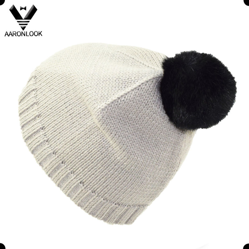 Acrylic Knitted Top Ball Rabbit Fur Hat