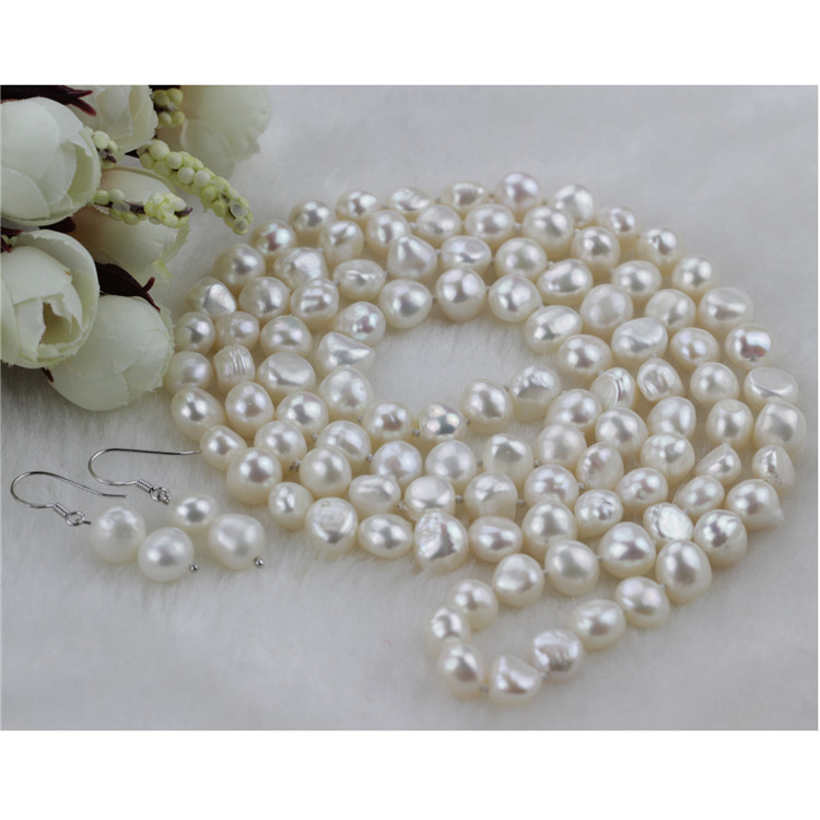 Snh Natural 8mm Baroque Pearl Jewelry Set 925 Silver