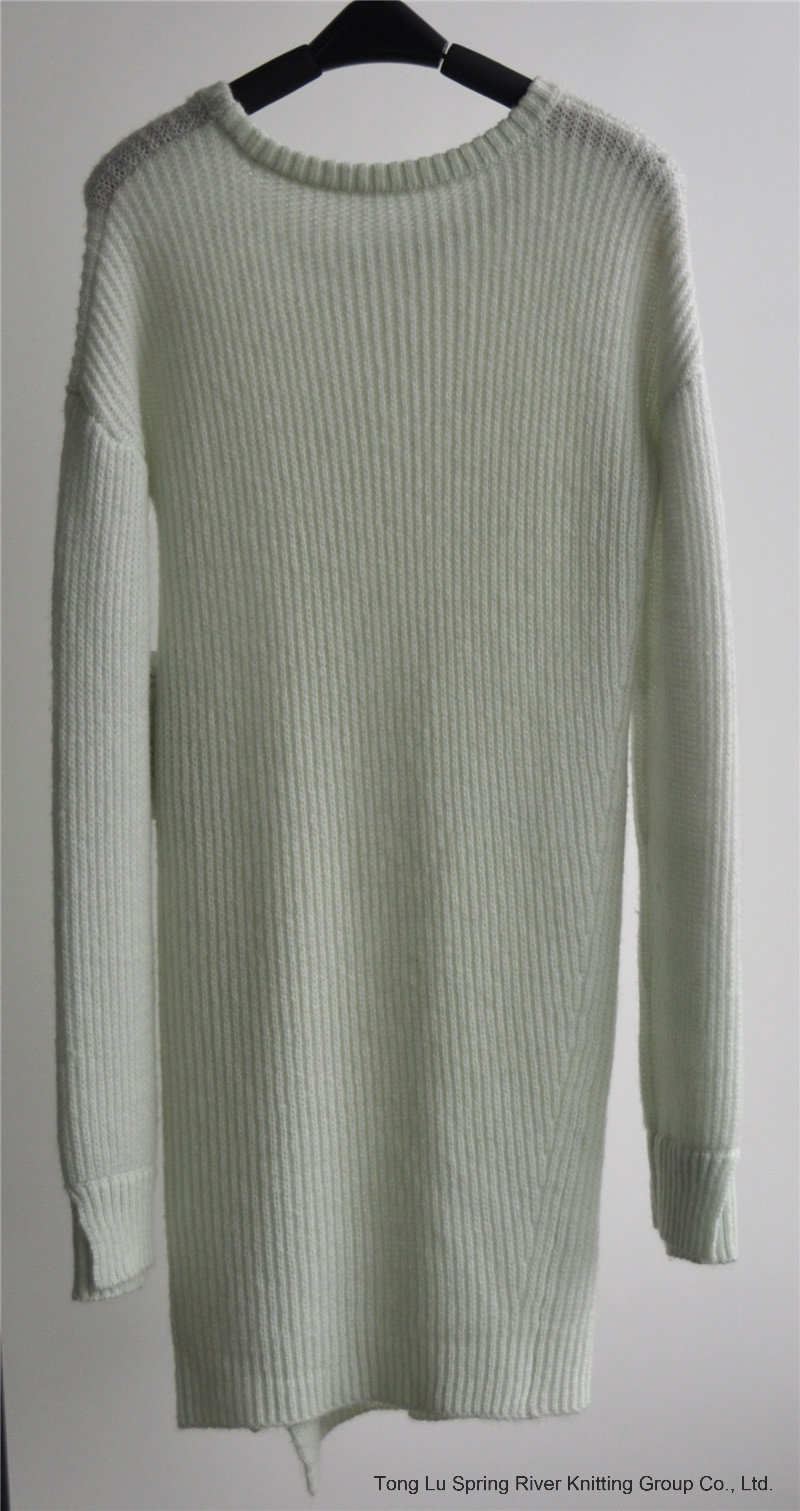 Round Neck Pure Color Pullover Knitted Sweater for Ladies