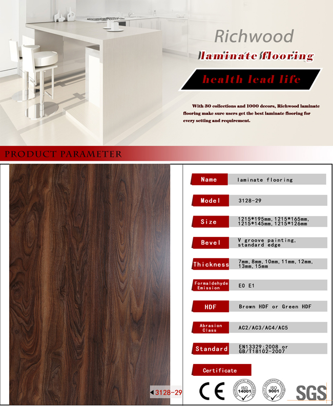 8mm Embossed-in-Register Oak HDF Wood Laminated Flooring