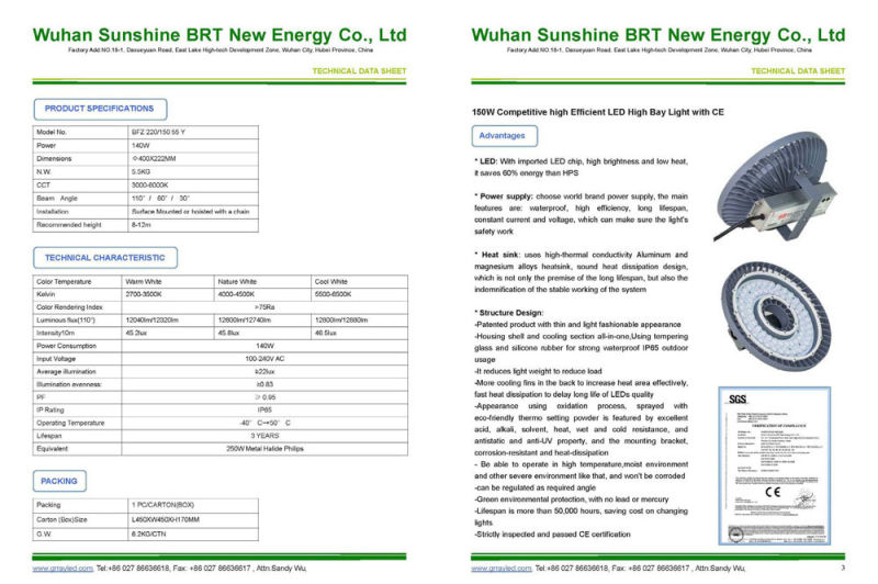 150W Reliable Outdoor LED High Bay Light