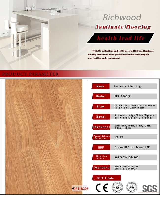 12.3mm E0 Embossed Hickory Maple Parquet Wooden Laminate Wood Flooring