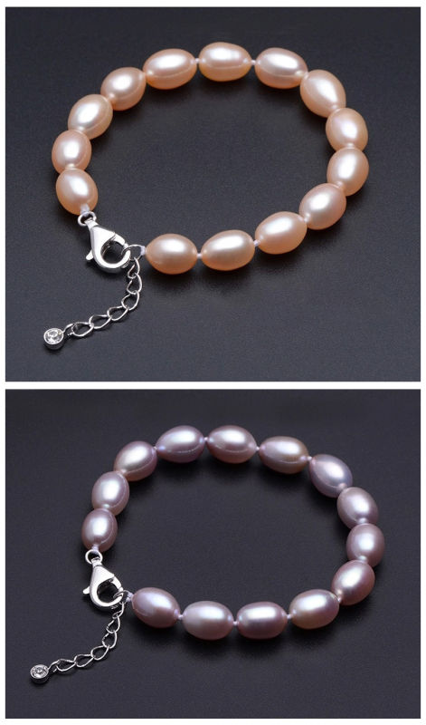 8-9mm Rice AAA with 925 Sterling Silver Clasp White Freshwater Pearl Bracelet