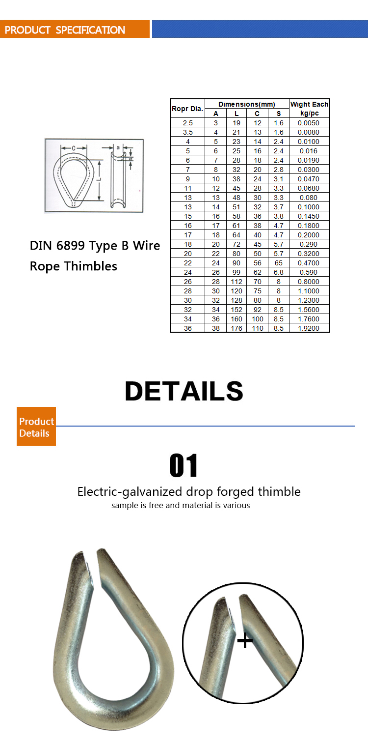 DIN 6899b Heavy Duty Wire Rope Thimble