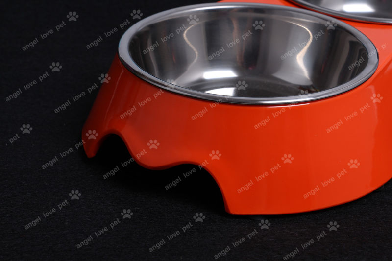 Red Melamine Double Bowl with Stainless Steel Bowl