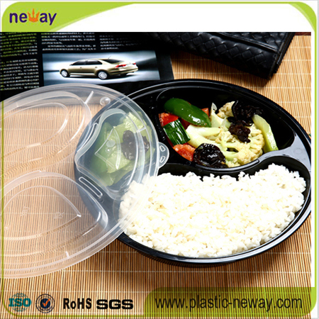 3 Compartments Round Microwaveable Plastic Disposable Lunch Box