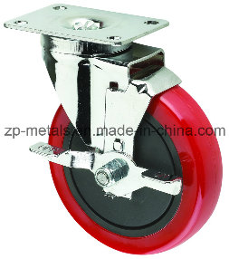 Medium-Duty Red PVC Caster Wheel with Side Brake