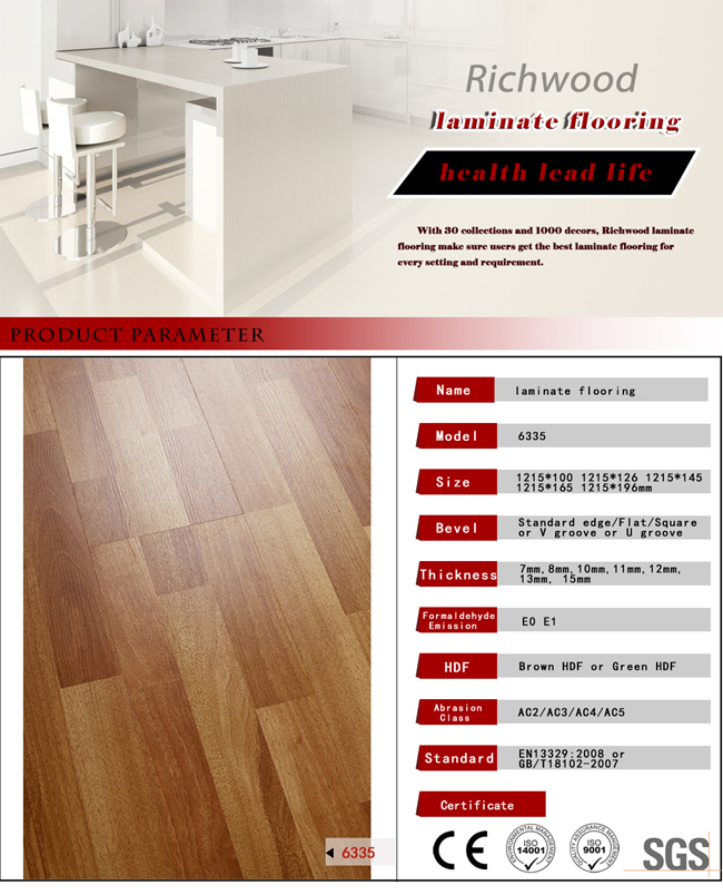 Commercial 8.3mm E1 AC3 Vinyl Plank Maple Parquet Wood Waterproof Laminated Flooring