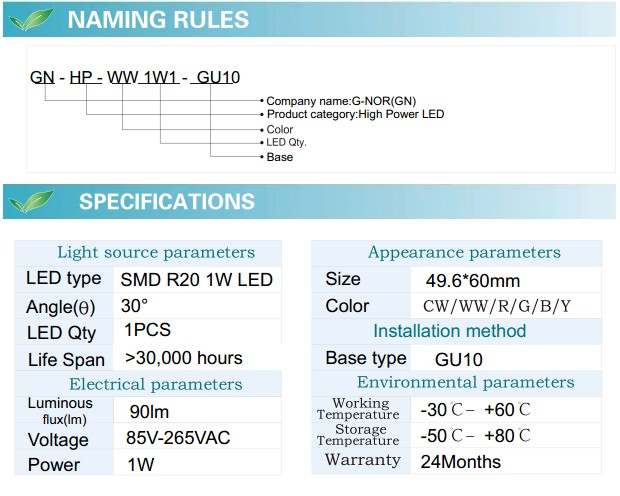 LED Spotlight Bulb (GN-HP-WW1W1-GU10)