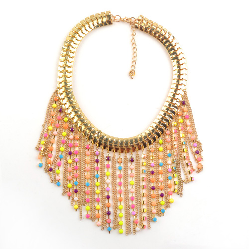 Tassel with Beads Necklace/ Fashion Necklace/ Tassel Gold Plated Necklace (XJW12364)