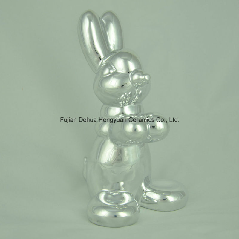 Animal Shaped Ceramic Craft, Plating Sliver Ceramic Rabbit for Easter Decoration