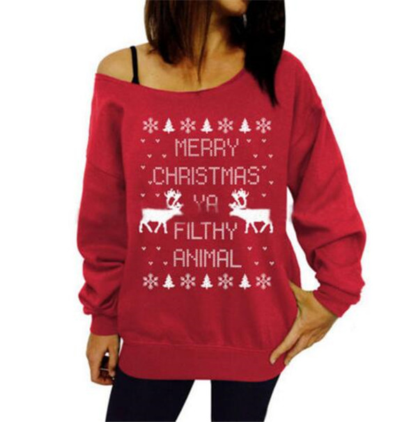 Christmas Print off-Shoulder Jumper Sweater (80007)