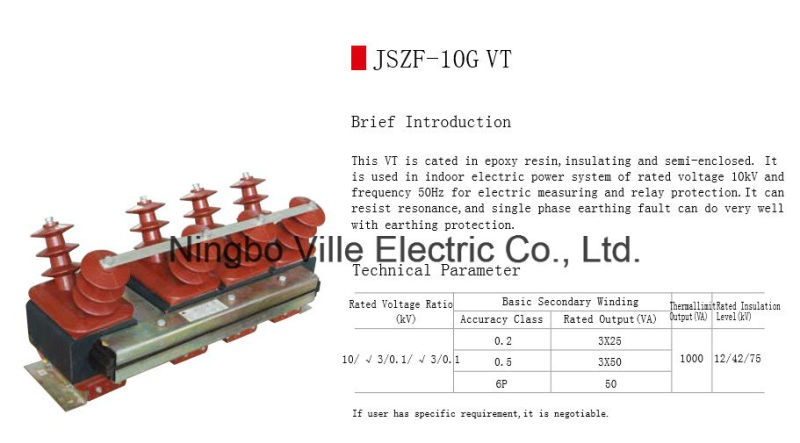 Jszf-10g Voltage Transformer (Vt) with Epoxy Resin Cast Semi-Enclosed Instrument Transformer Voltage Potential Transformer