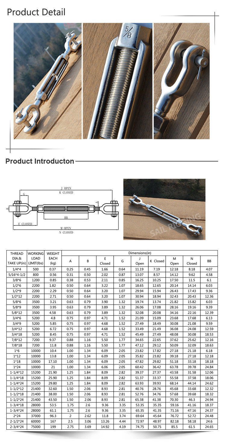 Us Type 316 Stainless Steel Turnbuckle