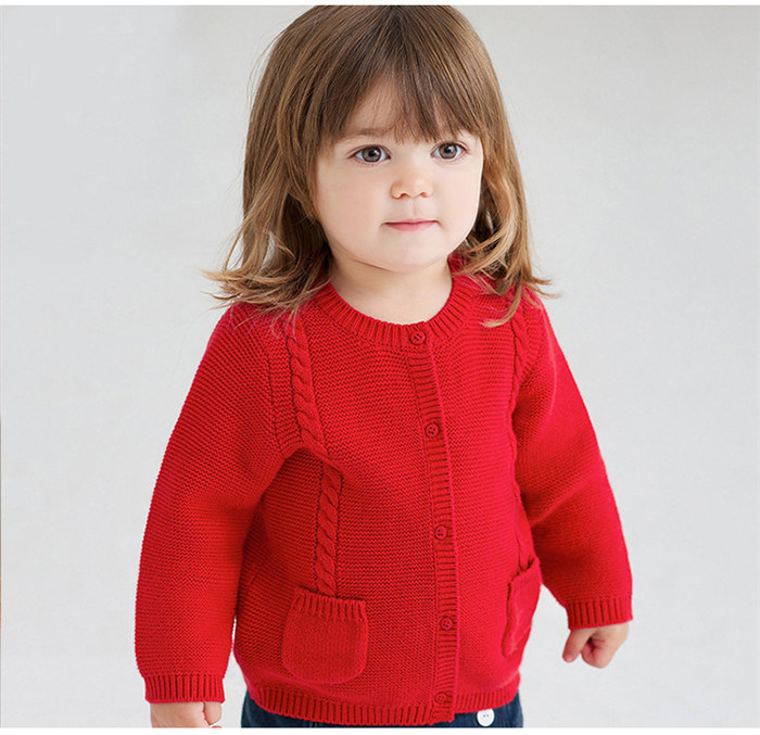 Children's Cardigan Five Buttons, Round Neck Winter Sweater