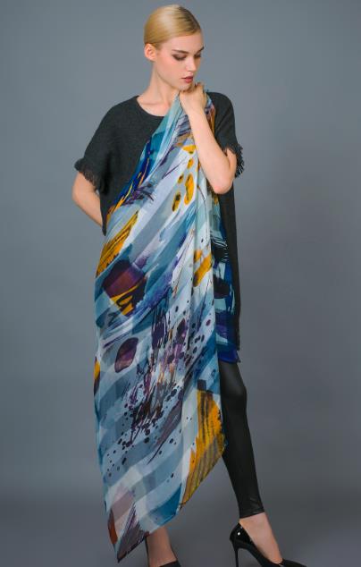 New Stripe Silk Digital Print Hand Rolled Scarf