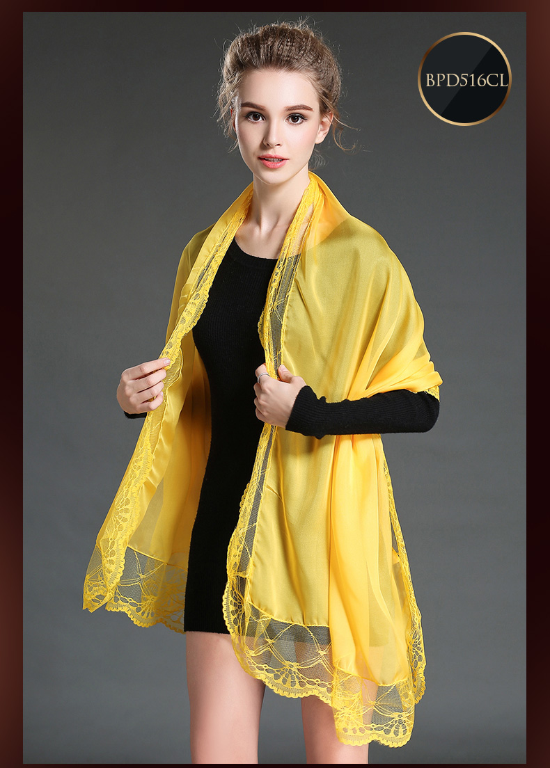 Yellow Polyester Chiffon Scarf Lace Shawls for Women