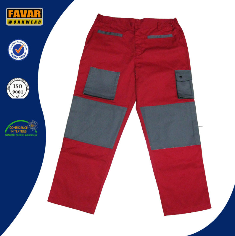 Grey Red 300 GSM Cotton Drill Heavy-Duty Work Pant Durable Men Cargo Work Pants