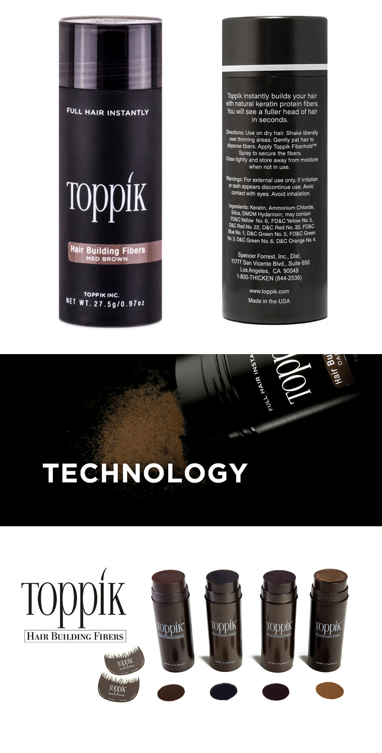 Toppik Hair Building Fibers & Thicken Thinning Hair Natural Keratin Solutions for Men Women Refill Full Hair Instantly 25g Dark Brown