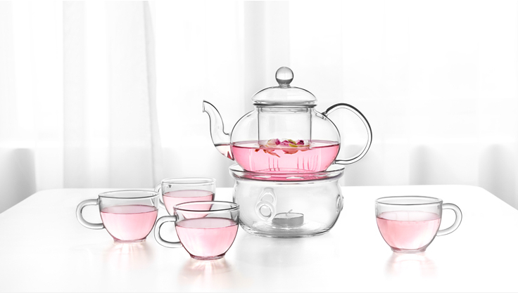 Glass Tea Pot Tea Set with Drinking Cup