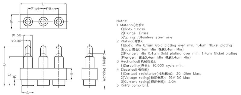 Gold Plated Pogo Pin Conncetor for Signal Transmission