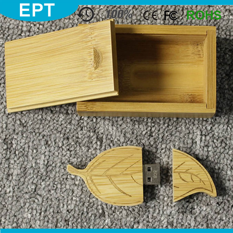 Leaf Shape Wood Custom Logo USB Flash Drive (TW074)