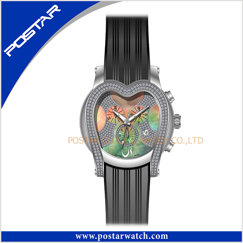 Heart Shaped High Quality Stainless Steel Jewelry Watch Silicone Band