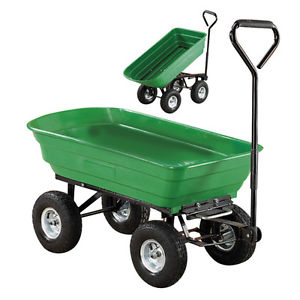 75L Garden Cart Heavy Duty 4 Wheel Trolley Dump Wheelbarrow Tipper Trailer Tipping Truck