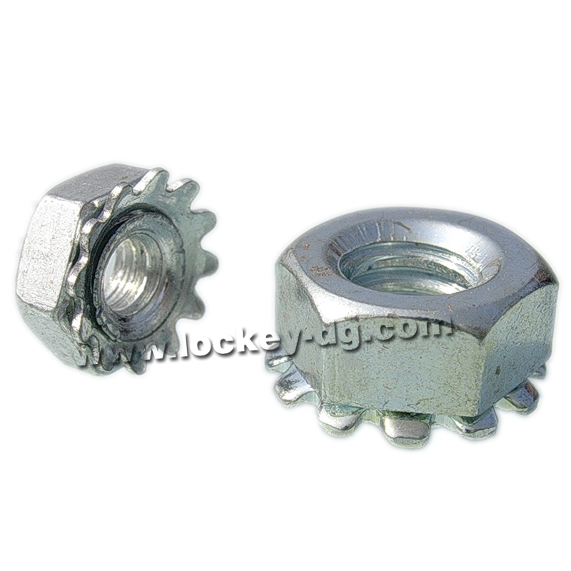 1/4-20 Lock Nut Hex K-Lock (Kep) with External Tooth Washer Steel Zinc