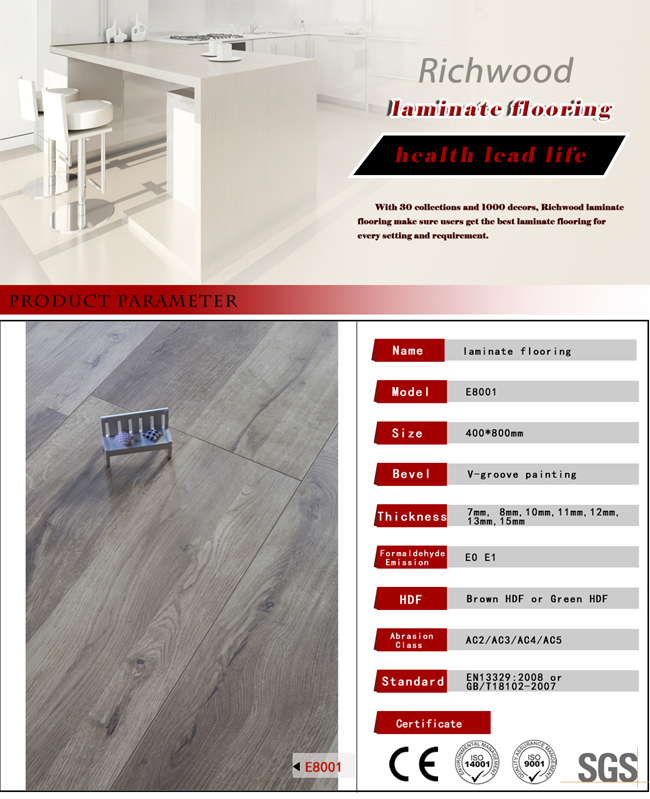 V Groove Wax Coating Oak Wooden Laminated Flooring