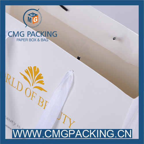 Elegant White Paper Garment Bag with Gold Logo Hot Stamping