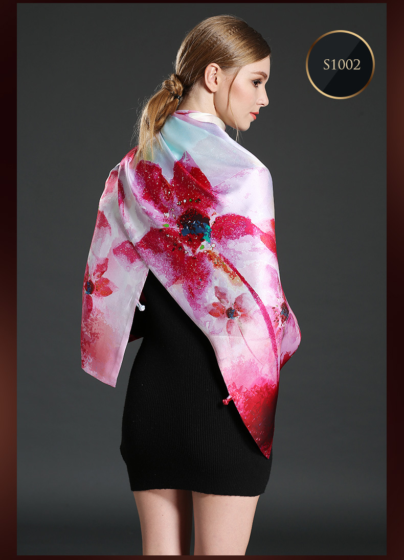 Double-Sided High Quality Long Silk Scarves with Button