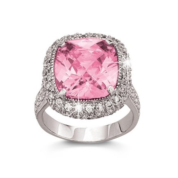 CZ Cubic Zirconia Silver Pink and White Cocktail Ring Jewelry