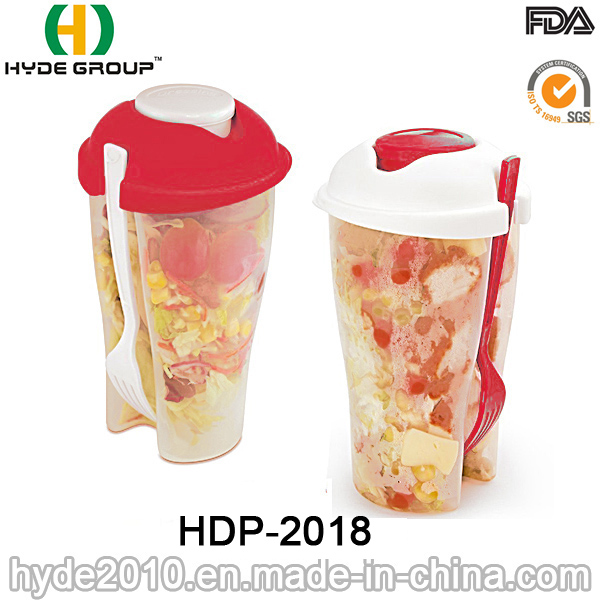 Environmental Promotional Plastic Salad Shaker Cup with Fork (HDP-2018)