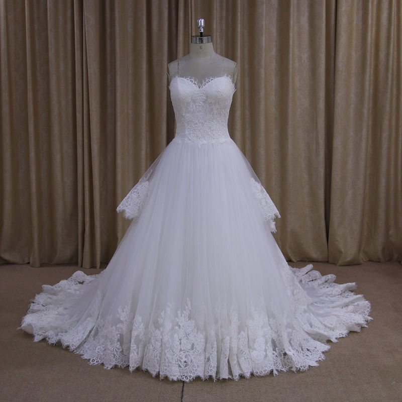 Pretty Layers Lace Train Wedding Dress 2016 New Arrival