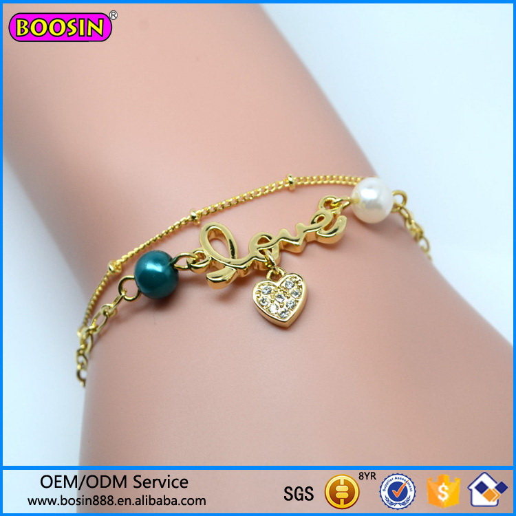 Fashion Jewelry Bracelet with Love Heart Shape Pendant Wholesale