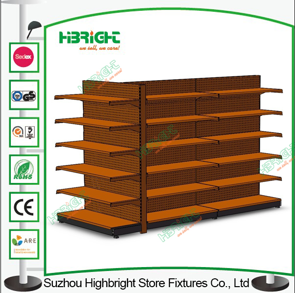 Supermarket Gondola Display Shelves with Wood Shelf