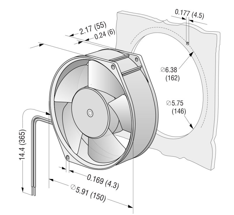 172mmx151mmx55mm Glass Reinforced Thermo Plastic DC17255 Axial Fan