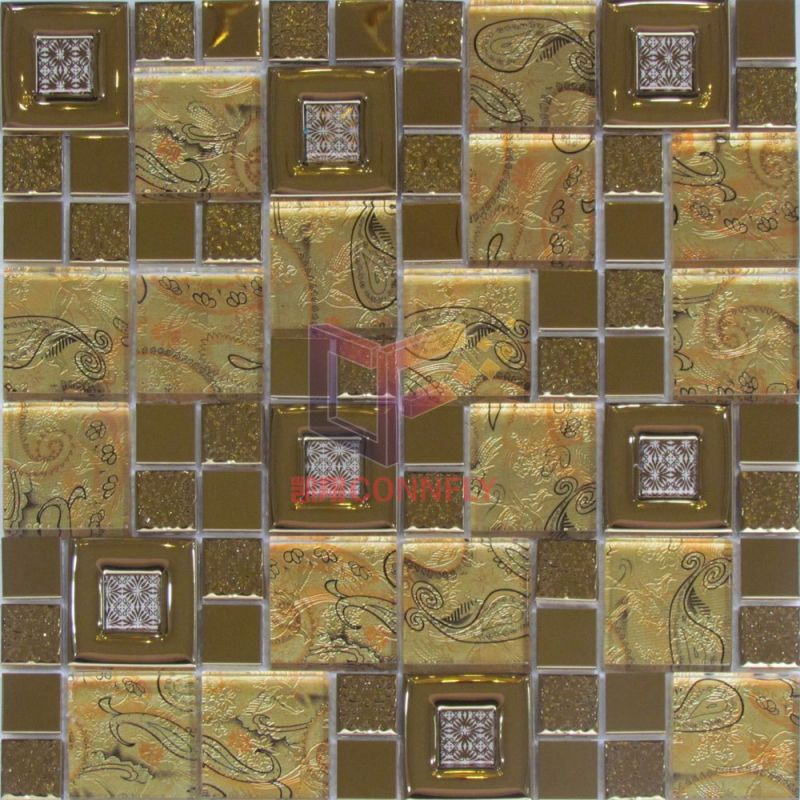 Leaf Pattern Crystal Mix Metal Mosaic (CFM858)