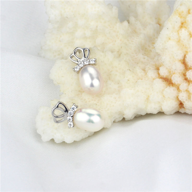 Freshwater Pearl Earring 8-9mm AAA Drop Sterling Silver Double Pearl Earrings