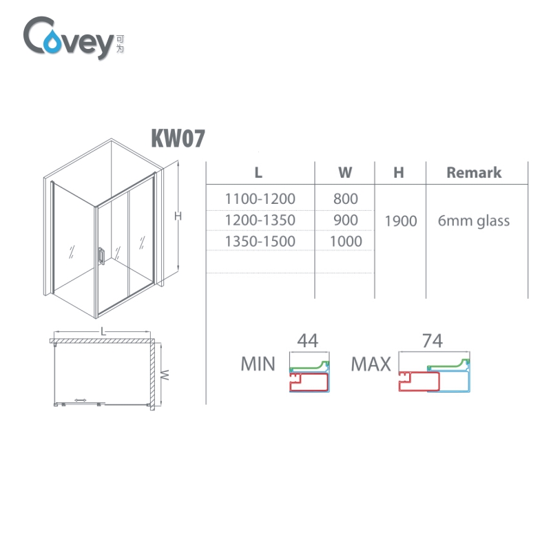 Shower Enclosure with Adjustable Aluminue Frame (AKW07)