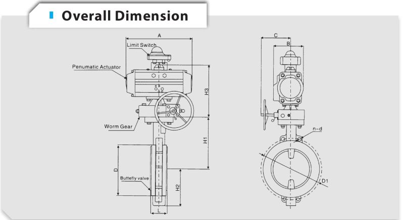 Dn80 3 Inch Wafer Connection Air Water Pneumatic Butterfly Valve