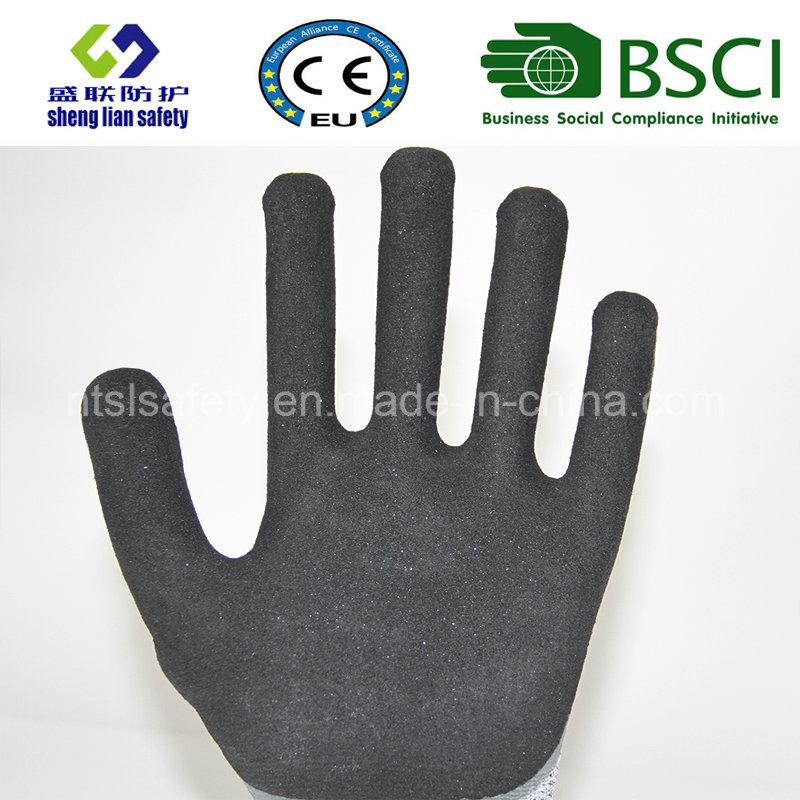 13G Hppe/Glass Fiber Liner Double Dipped Sandy Nitrile Coating Safety Gloves