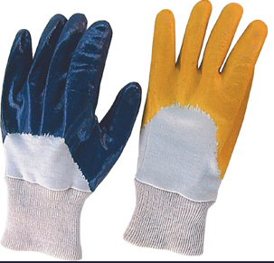 Semi-Coated Jersey Liner Knit Wrist Nitrile Coated Glove (5019)