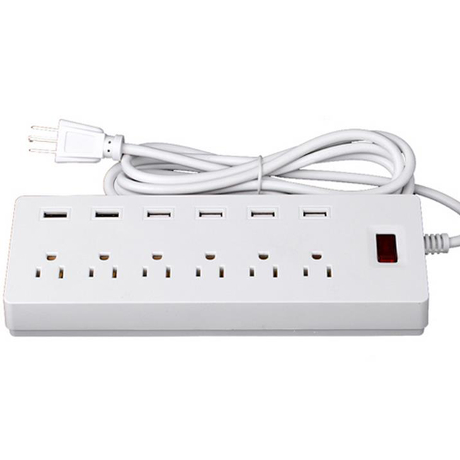 Surge Protector 6 Port Us AC Plug Outlet with 6 Ports Smart Fast USB Charger