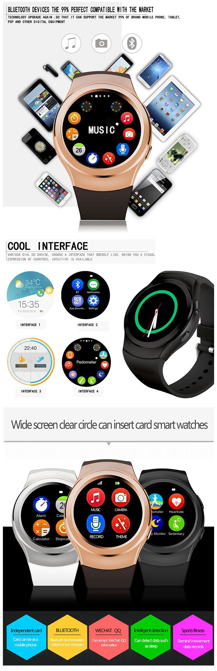 Sports Wristband Fashion Watches Call Message Reminder Pedometer Smart Watch