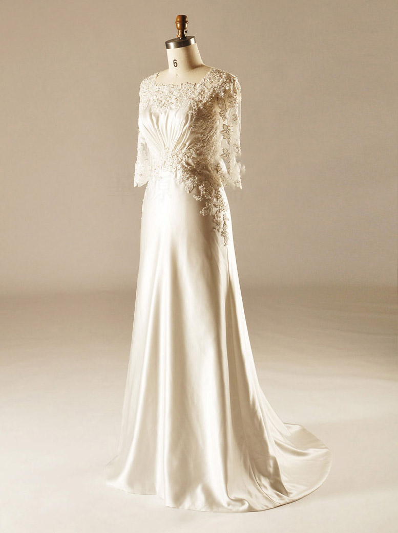 Sweep Train Tulle Sleeve Beach Wedding Gown